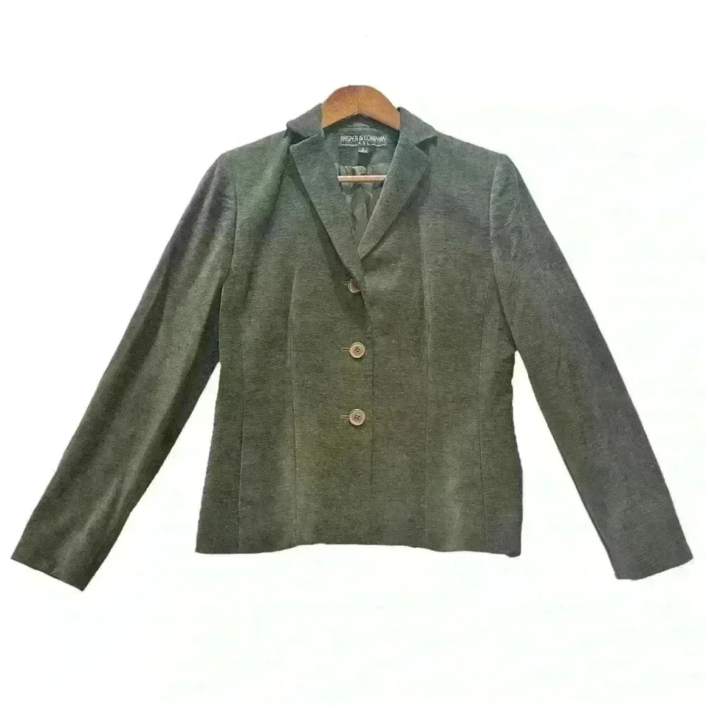 Kasper & Co ASL Vintage Green Viscose Blazer Jacket And Skirt Set Women’s Size 8